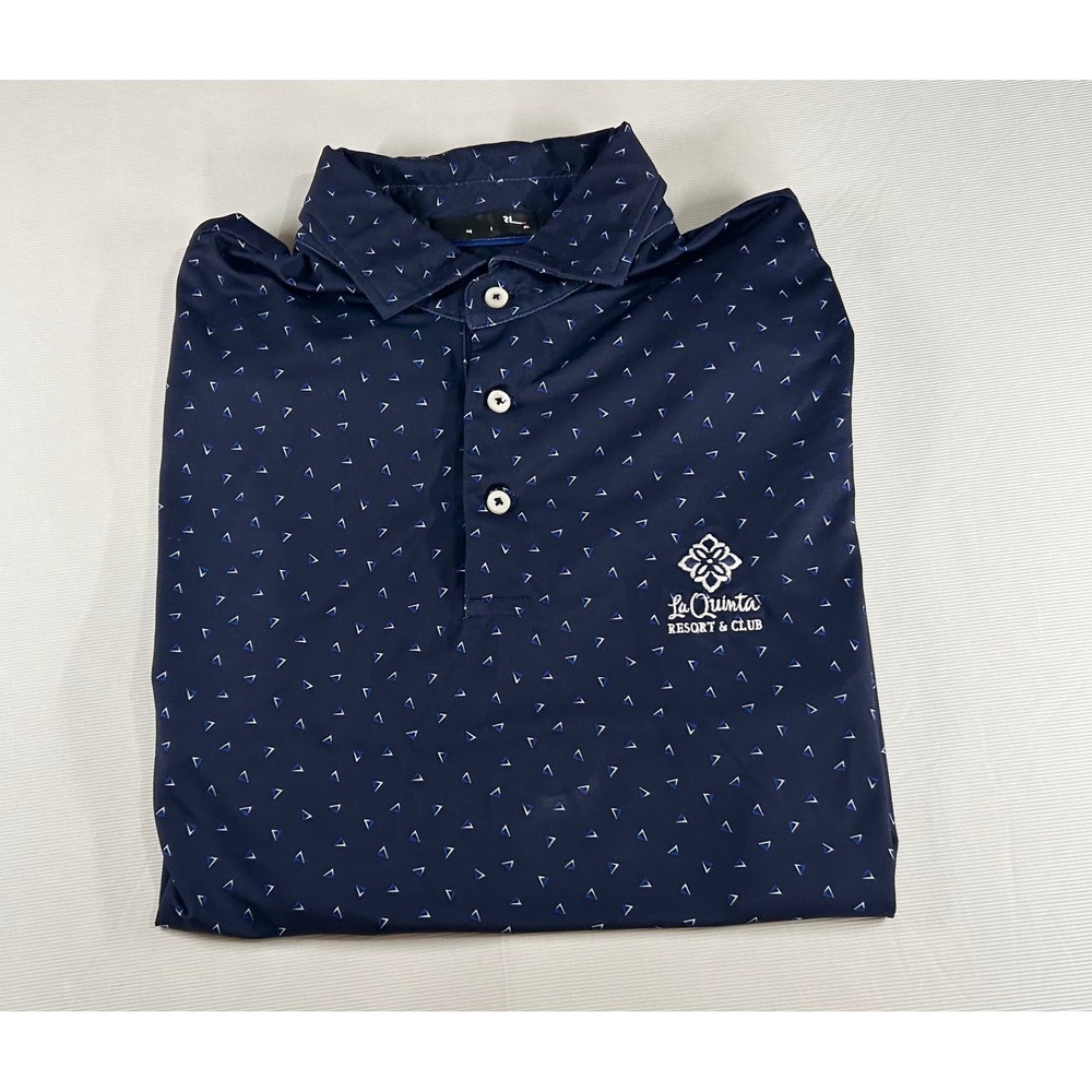RLX Ralph Lauren Mens Navy Blue Geometric Golf Polo Shirt La Quinta Resort L